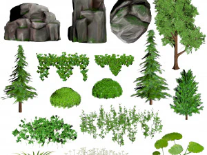 17 Stylized Game Ready Forest Assets 3D Model