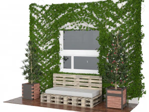 Christmas Balcony with ivy covered wall 3D Model