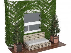 Christmas Balcony with ivy covered wall 3D Model