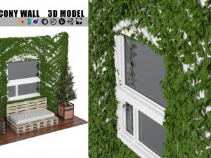 Christmas Balcony with ivy covered wall 3D Model