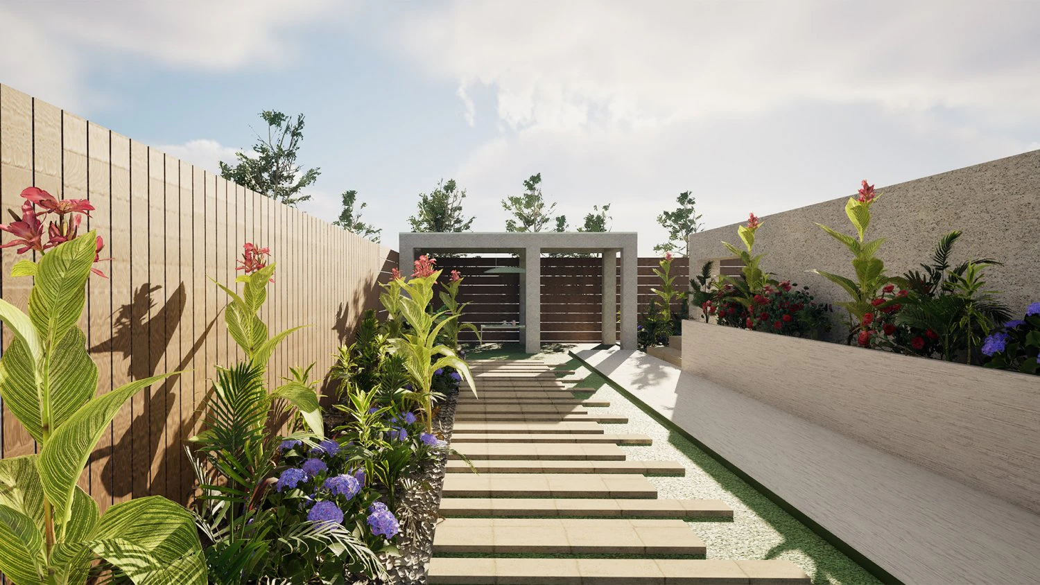 Linear Backyard Garden 3D Model .c4d .max .obj .3ds .fbx .stl .blend 