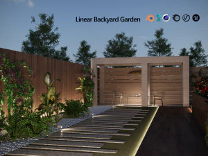Linear Backyard Garden 3D Model