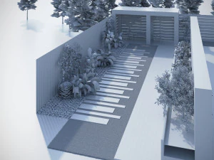 Linear Backyard Garden 3D Model