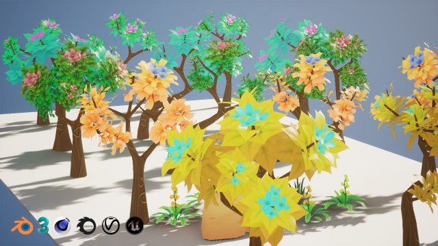 Stylized Trees and Foliage Pack 3D Model .c4d .max .obj .3ds .fbx .stl .blend 