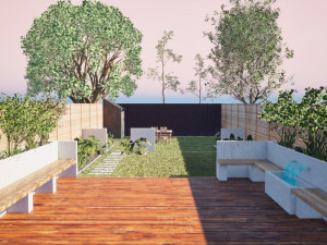 Garden Oasis with Green Road Surround Modelo 3D