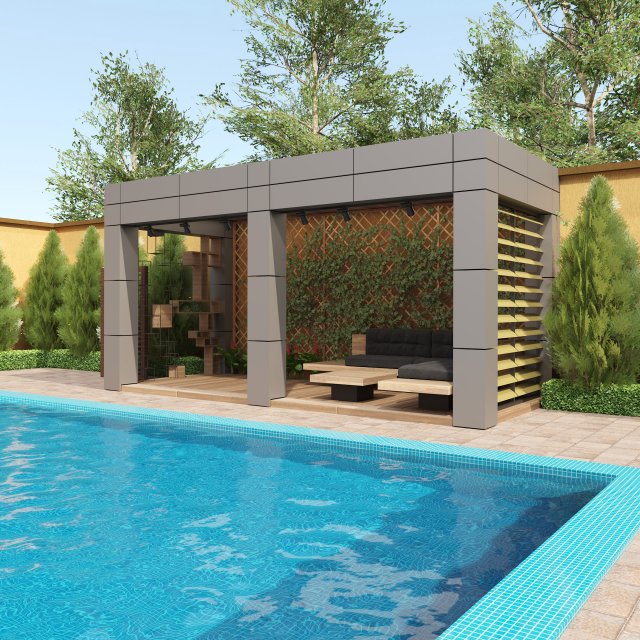 Louvered Aluminum Pergola with pool Modello 3D .c4d .max .obj .3ds .fbx .stl .blend 