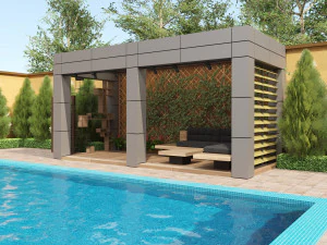 수영장이 있는 루버 알루미늄 퍼걸러 3D 모델