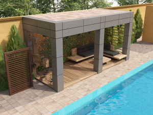 Louvered Aluminum Pergola with pool Modello 3D