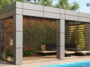 Louvered Aluminum Pergola with pool 3D Model