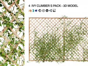 Wood Mesh Wall with Ivy Climber 3D Model