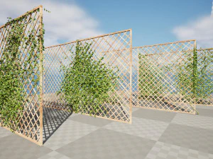 Wood Mesh Wall with Ivy Climber 3D Model