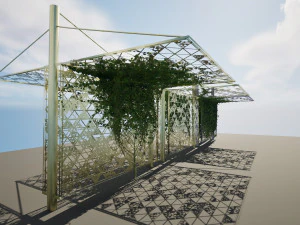 Outdoor Decor with Stylish Shades and Cascading Ivy Greenery 3D Model