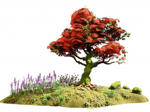 Flowering and snow covered Royal Poinciana Trees on a Hill Modèle 3D