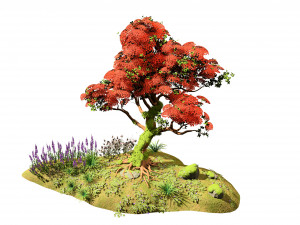 Flowering and snow covered Royal Poinciana Trees on a Hill Modèle 3D