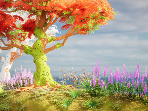 Flowering and snow covered Royal Poinciana Trees on a Hill Modèle 3D