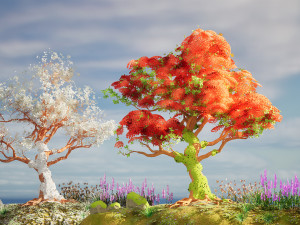 Flowering and snow covered Royal Poinciana Trees on a Hill 3D 모델