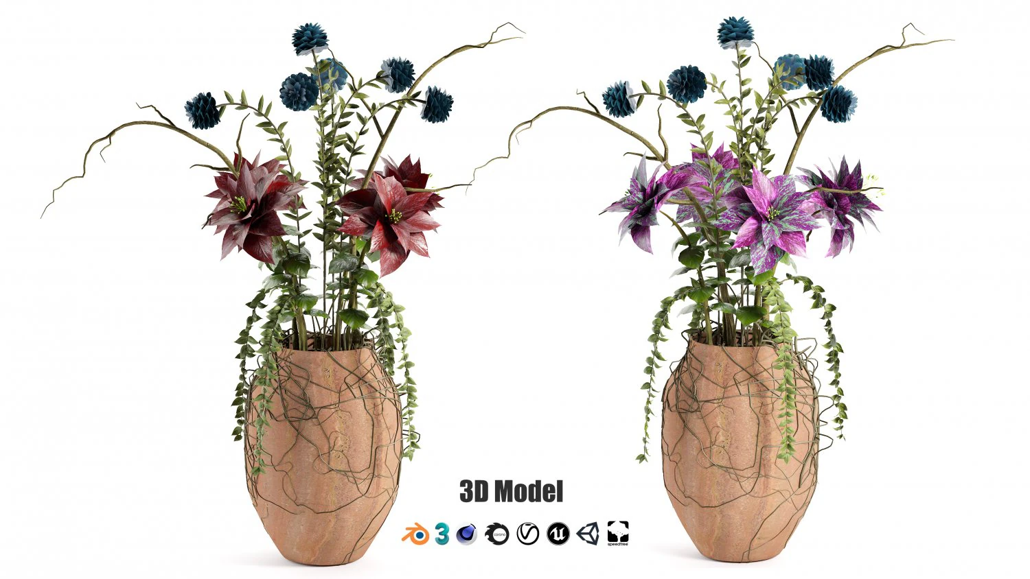 Intricate of the Gloom Flower Pot 3D Model .c4d .max .obj .3ds .fbx .stl .blend 