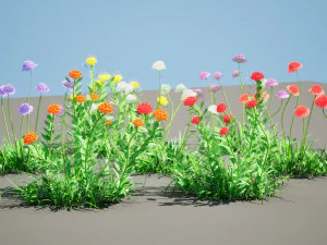 7 Pincushion Blooms collection 3D Model