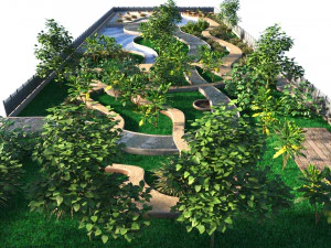 Rechthoekige parktuin 3D Model