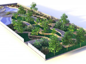 Rechthoekige parktuin 3D Model