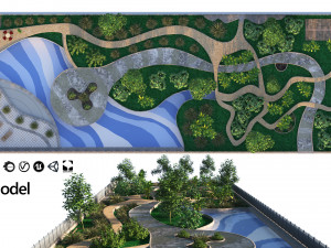 Rectangular Park Garden 3D 모델