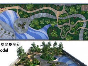 Rechthoekige parktuin 3D Model