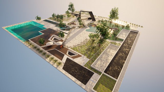 City Park with outdoor furniture 3D 3D Model .c4d .max .obj .3ds .fbx .stl .blend 