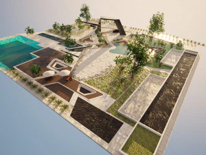 आउटडोर फर्नीचर 3डी के साथ सिटी पार्क 3D मॉडल