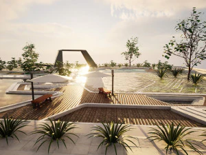 City Park with outdoor furniture 3D 3D Model