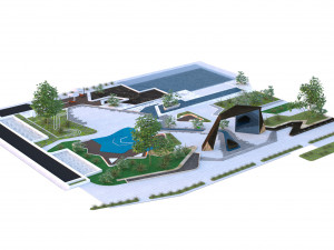 City Park with outdoor furniture 3D 3D Model