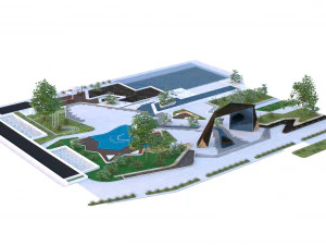 City Park with outdoor furniture 3D 3D Model