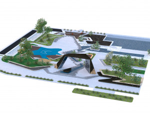 City Park with outdoor furniture 3D 3D Model