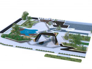 City Park with outdoor furniture 3D 3D Model