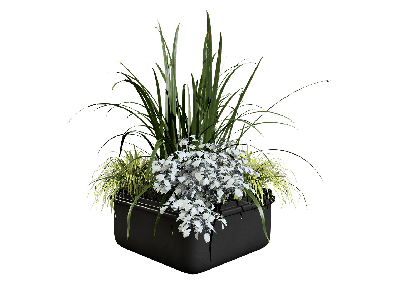 Of Black Street Planter with Flowers 3D Model .c4d .max .obj .3ds .fbx .stl .blend