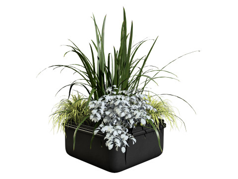 Of Black Street Planter with Flowers 3Dモデル