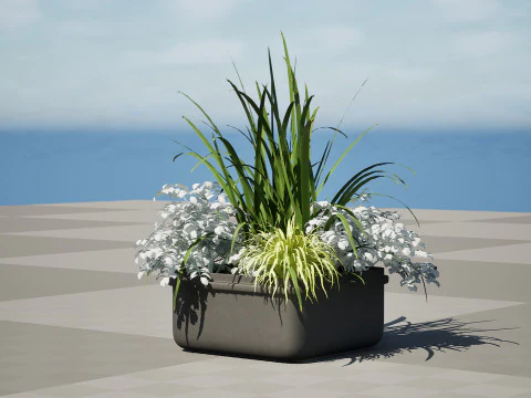 Of Black Street Planter with Flowers 3D Model