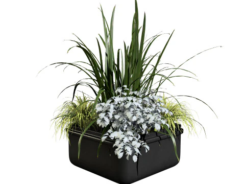 Of Black Street Planter with Flowers 3D Model