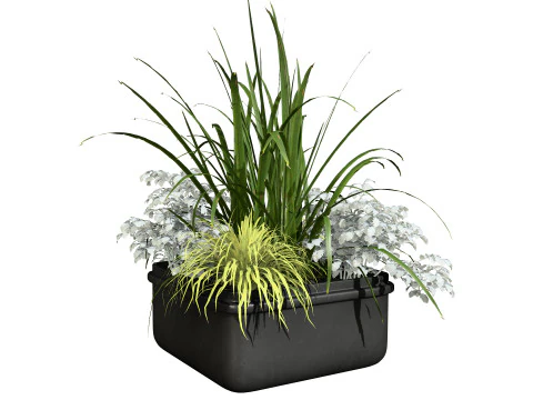Of Black Street Planter with Flowers 3D Model