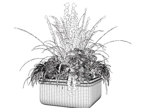 Of Black Street Planter with Flowers 3D Model