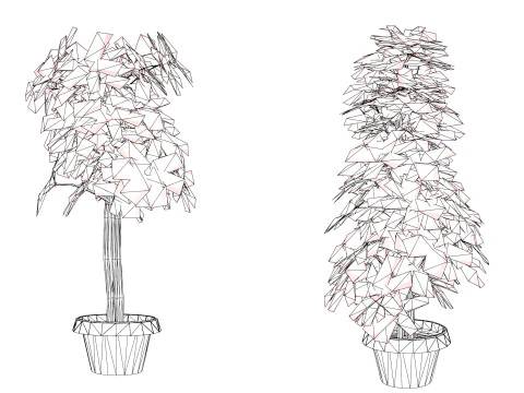 Saksılarda D&uuml;ş&uuml;k Poli Schefflera Bitkileri - 3D Varlık Oyununa Hazır 3D Model