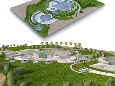 Poolside Paradise Park 3d Scene 3D Model