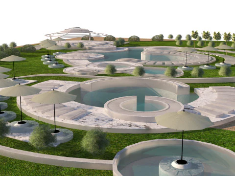 Poolside Paradise Park 3d Scene 3D Model