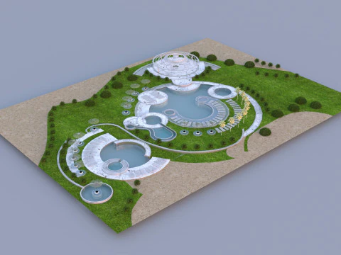 Poolside Paradise Park 3d Scene 3D Model