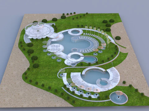 Poolside Paradise Park 3d Scene 3D Model