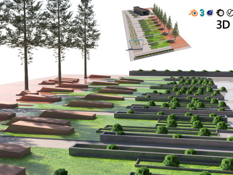 Low-Poly Park Landscape - Game Ready Model 3D