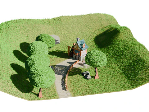 Low-Poly Stylized Village Scene 3D Model