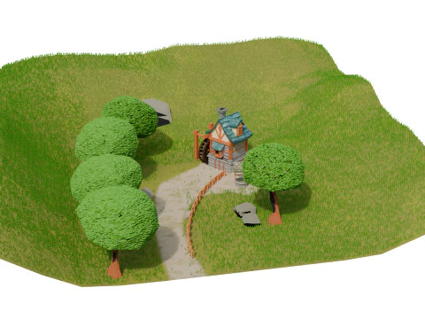 Low-Poly Stylized Village Scene 3D Model