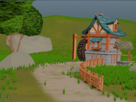 Low-Poly Stylized Village Scene 3D Model