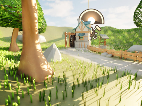Low-Poly Stylized Village Scene 3D Модель