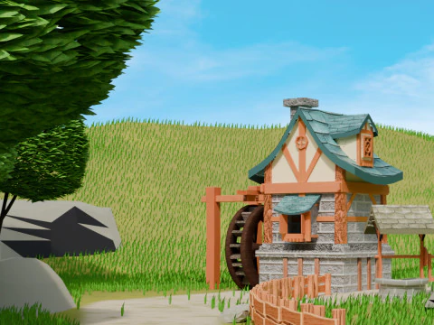 Low-Poly Stylized Village Scene 3D Model